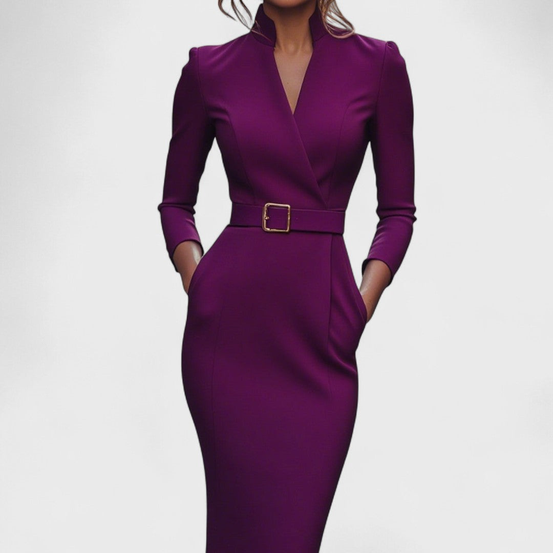Juliette - Belted Mandarin-Collar Dress