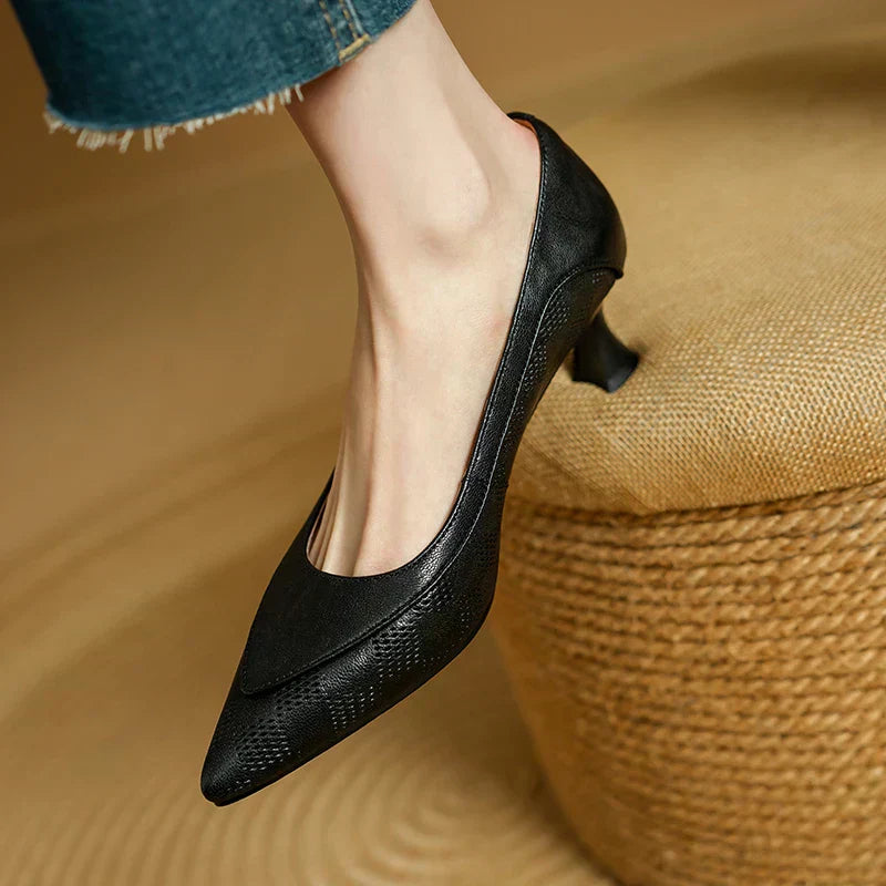 Paloma - Pointed Toe Kitten Heel Pumps Slip On Mid Heel