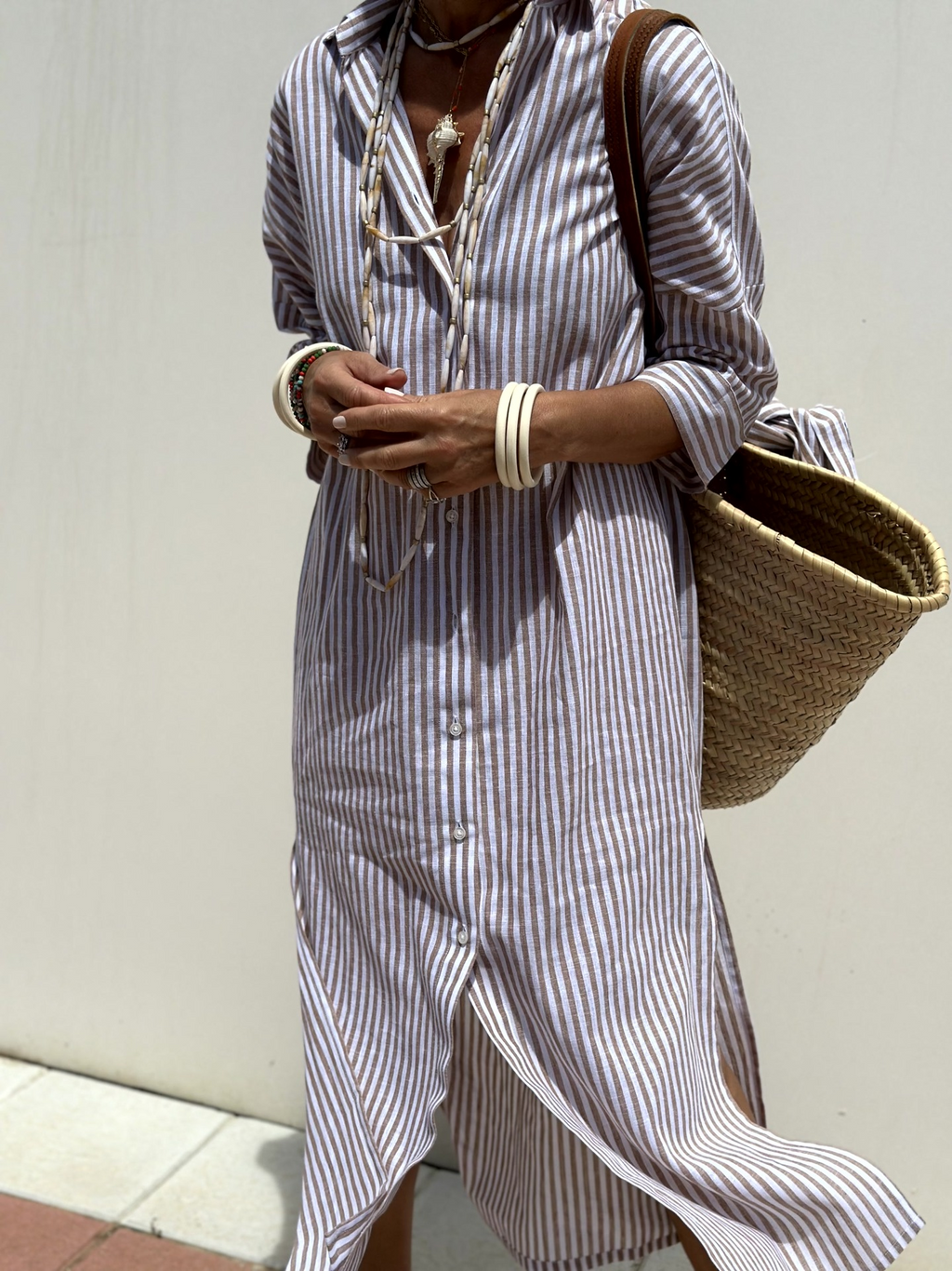 Lisa -  Classic Striped Lace-Up Shirt Dress