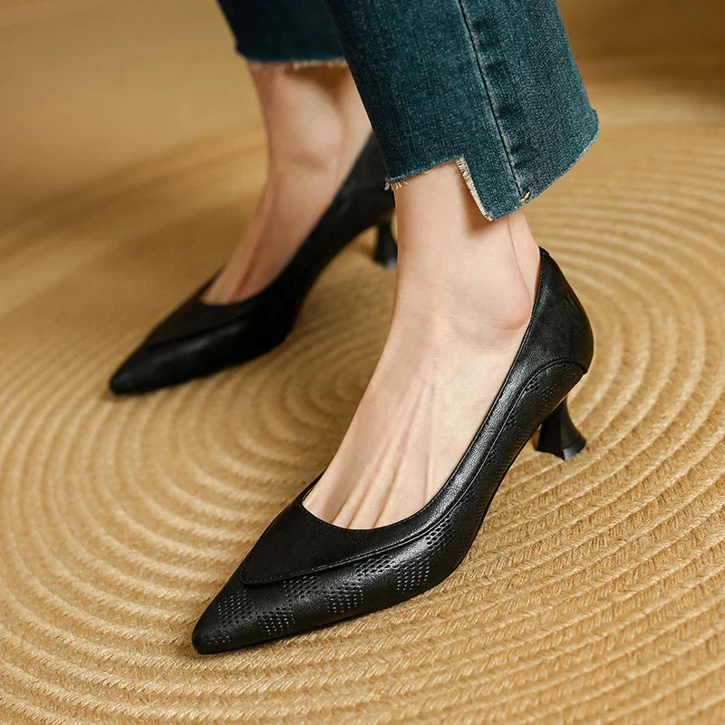 Paloma - Pointed Toe Kitten Heel Pumps Slip On Mid Heel