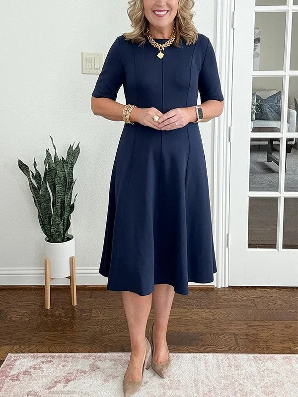 Lorraine - Flared Round-Neck Midi Dress