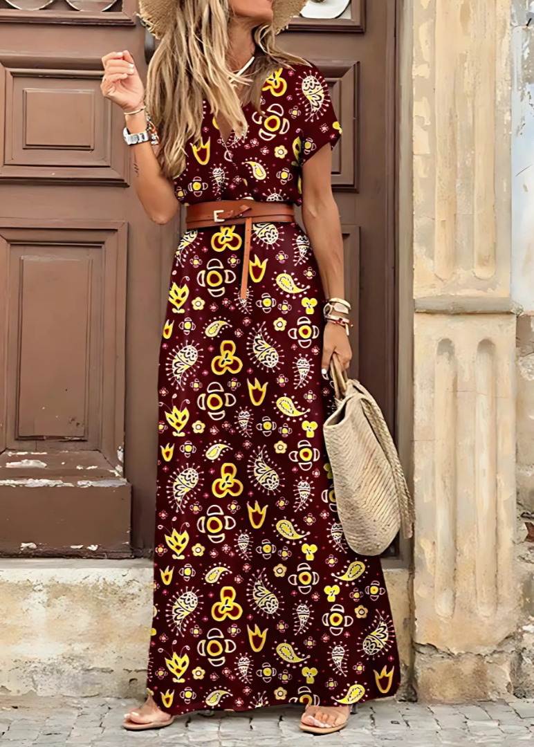 Briony - Belted Paisley Maxi Dress