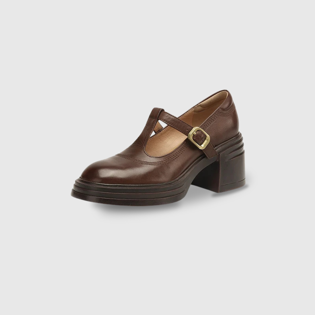 Rowena - Chunky Block Heel Mary Jane Pumps Round Toe Strap