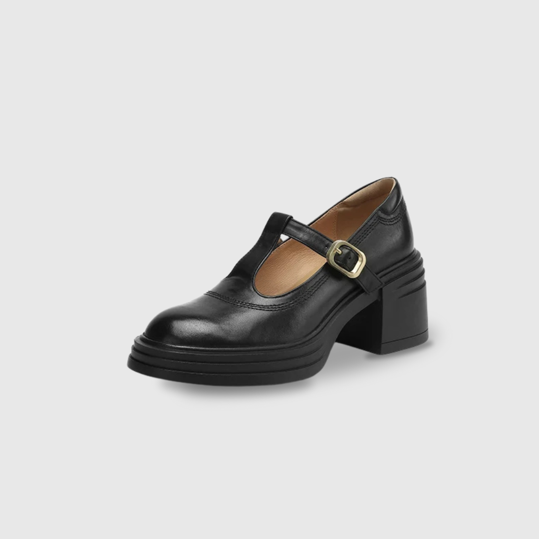 Rowena - Chunky Block Heel Mary Jane Pumps Round Toe Strap