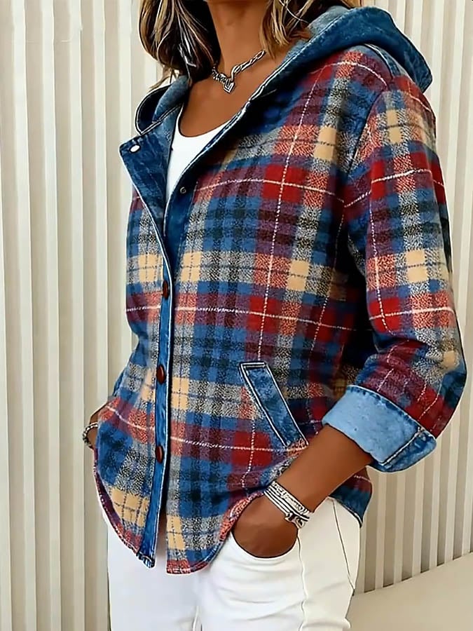 Nadrina - Hooded Check Denim Jacket