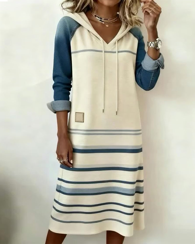Ceralyn - Hooded Patchwork Dress