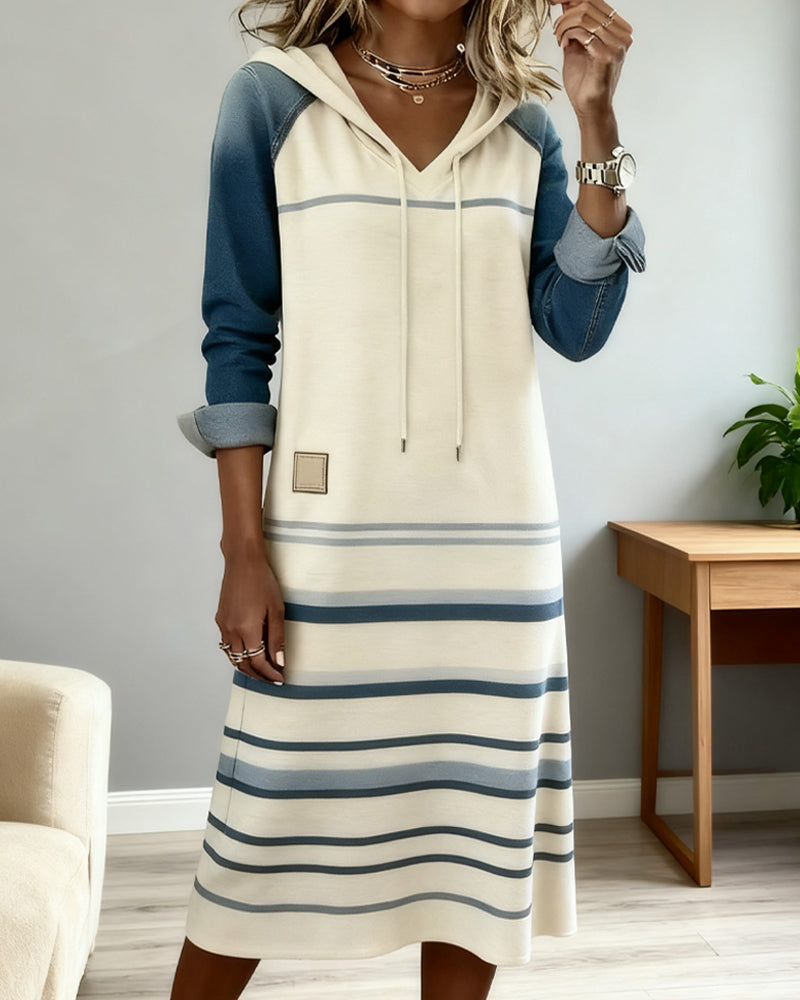 Ceralyn - Hooded Patchwork Dress