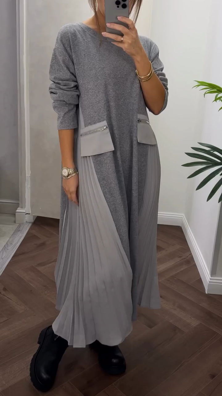 Celestine - Pleated Round-Neck Dress
