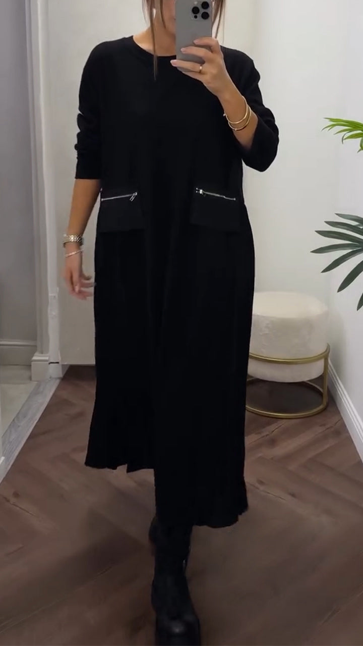 Celestine - Pleated Round-Neck Dress