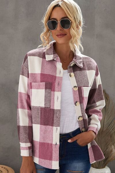 Kath | Plaid Button Up Dropped Shoulder Jacket
