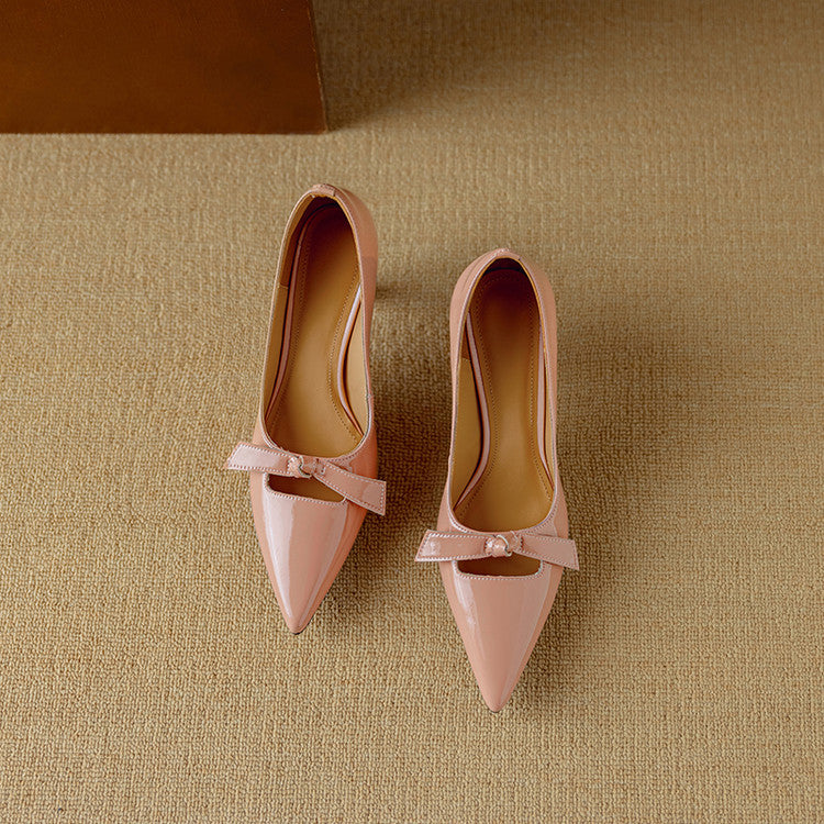 Rosalind - Bow Detail Pumps Pointed Toe Kitten Heel Shoes