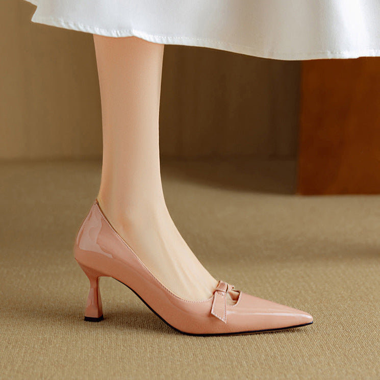 Rosalind - Bow Detail Pumps Pointed Toe Kitten Heel Shoes