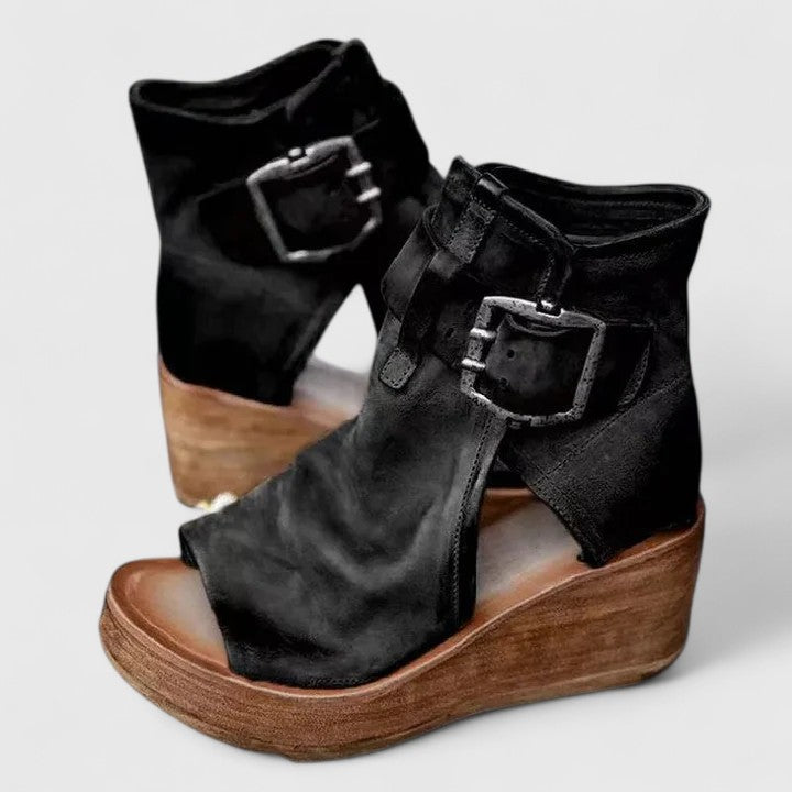 Ariana - Bold Buckle Wedge Sandals