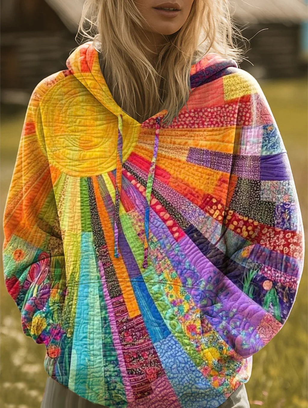 Arlette - Vibrant Sunburst Patchwork Hoodie