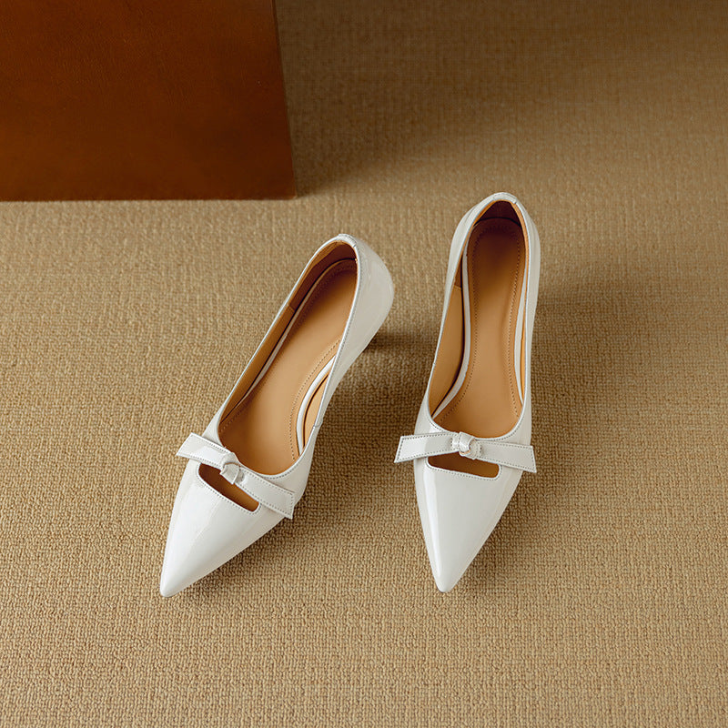 Rosalind - Bow Detail Pumps Pointed Toe Kitten Heel Shoes