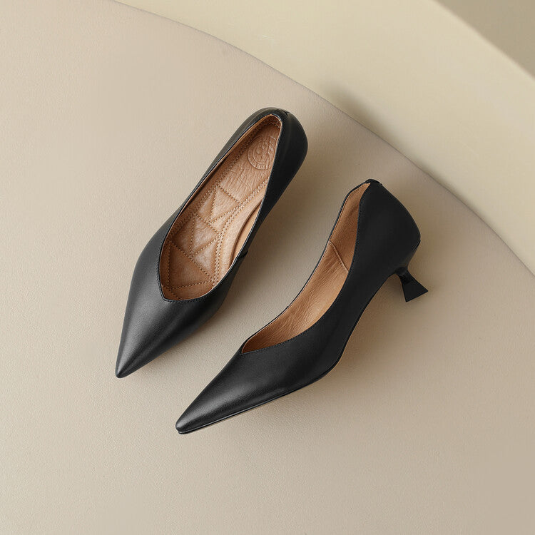 Camille - Pointed Toe Pumps Low Kitten Heel Slip On Shoes