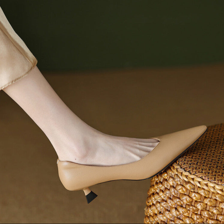 Camille - Pointed Toe Pumps Low Kitten Heel Slip On Shoes