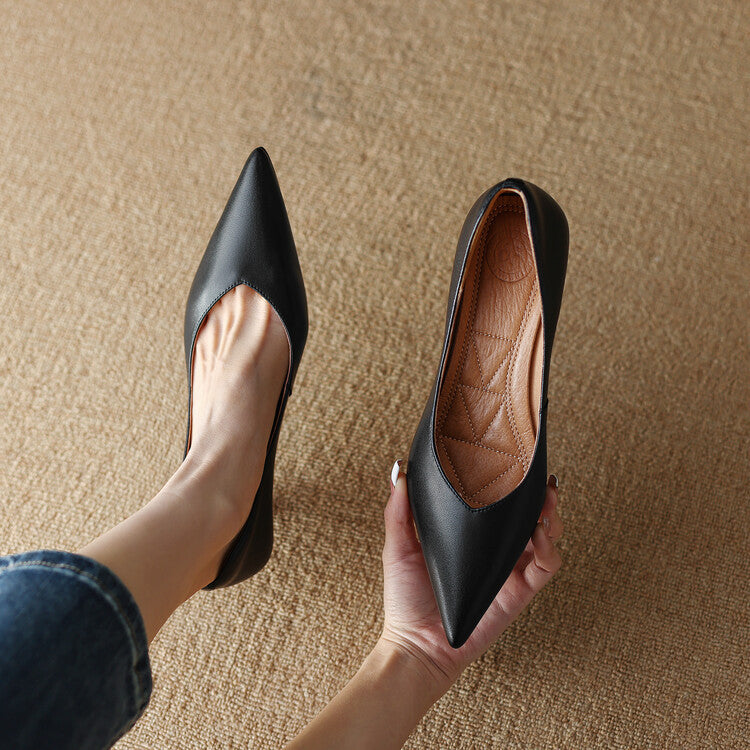 Camille - Pointed Toe Pumps Low Kitten Heel Slip On Shoes