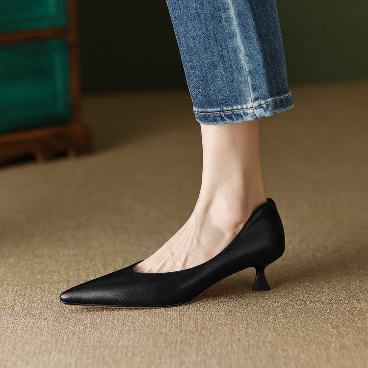 Camille - Pointed Toe Pumps Low Kitten Heel Slip On Shoes