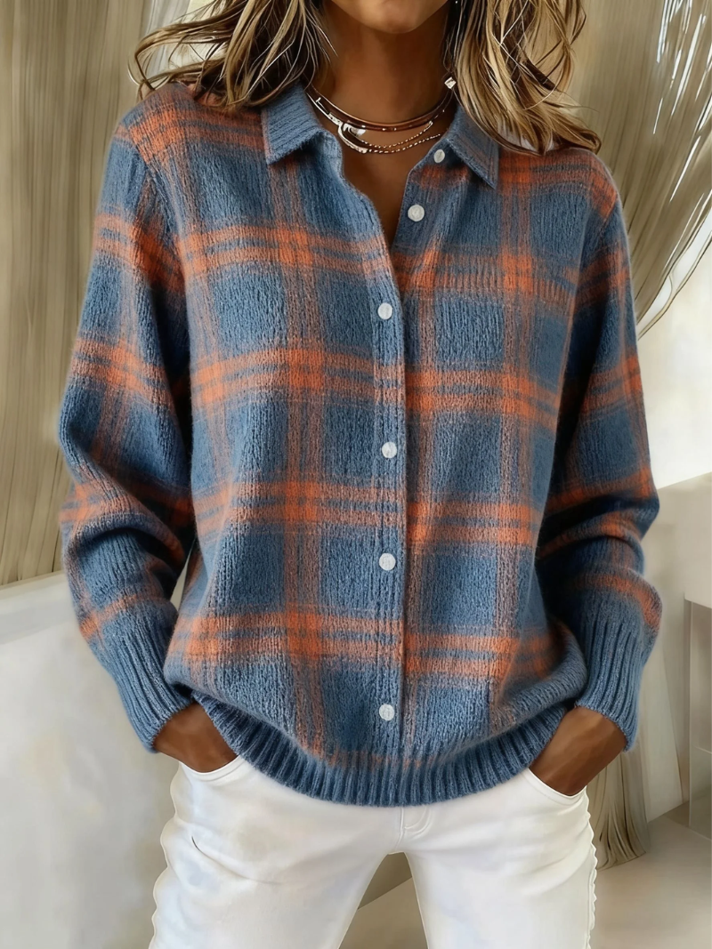 Edna - Blue Check Cardigan