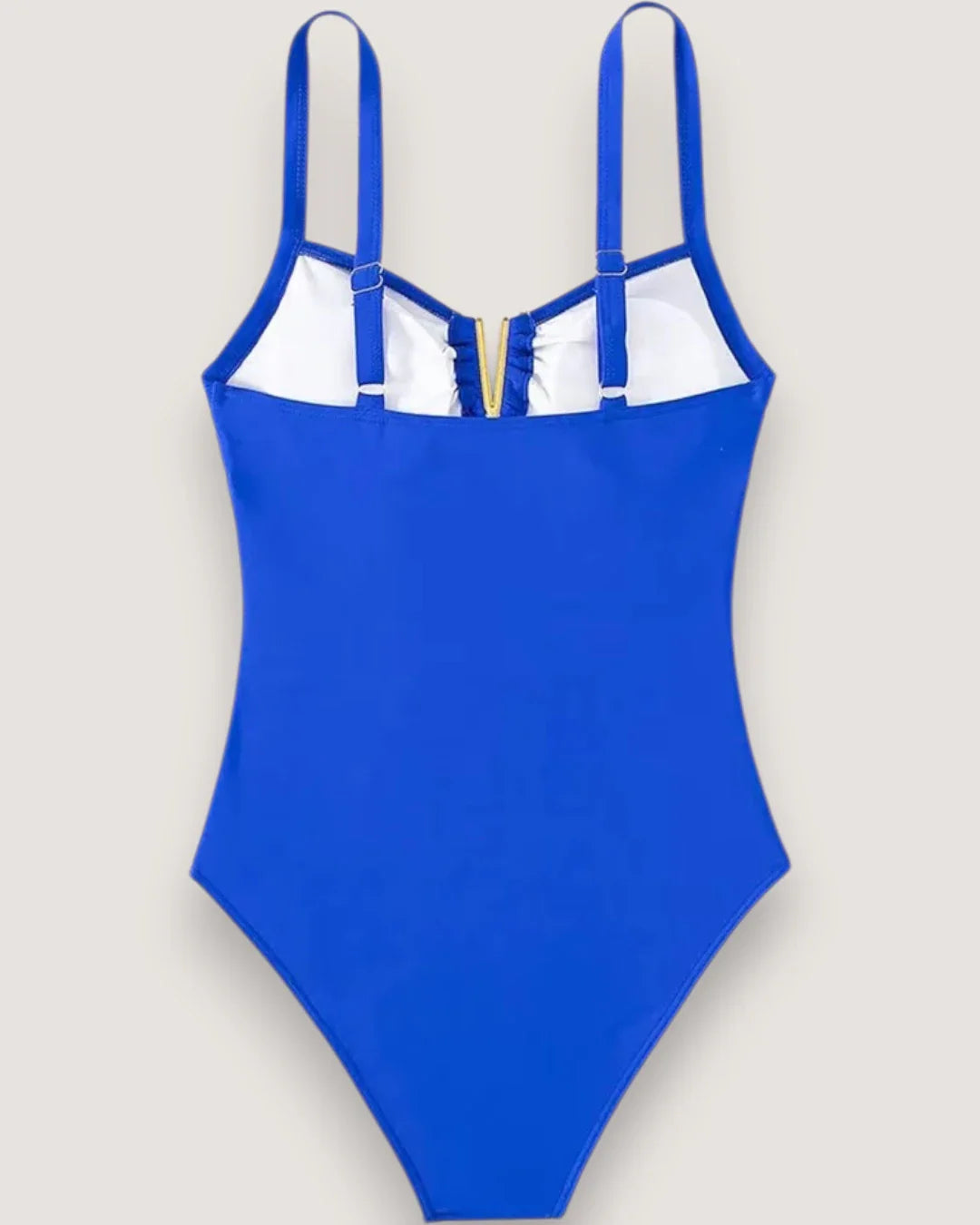 Pleated V-Neck High-Cut Swimsuit