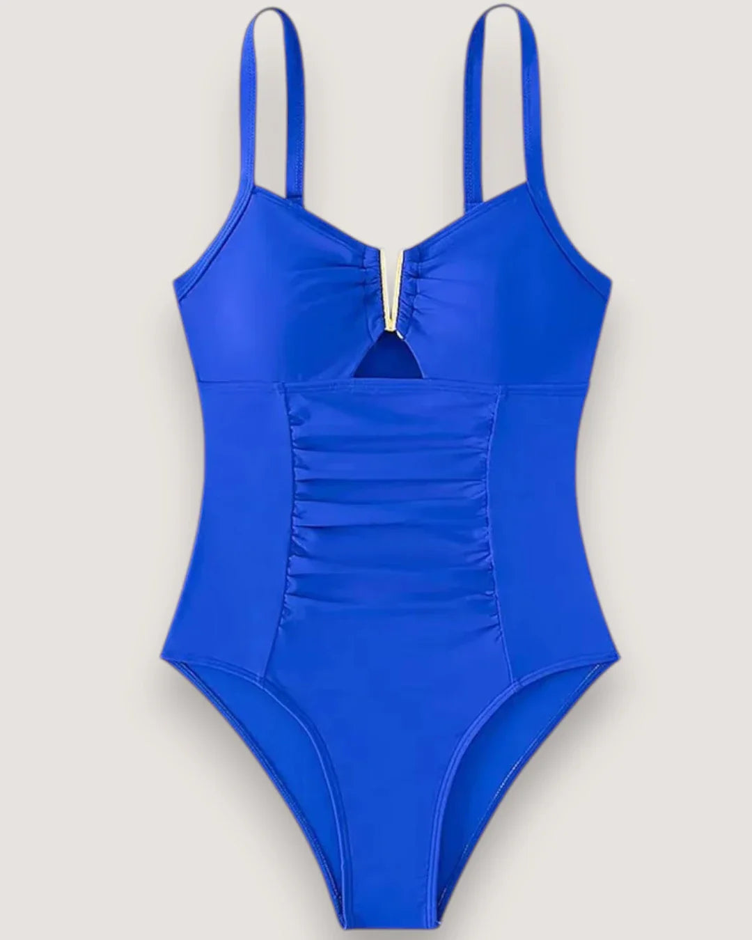 Pleated V-Neck High-Cut Swimsuit