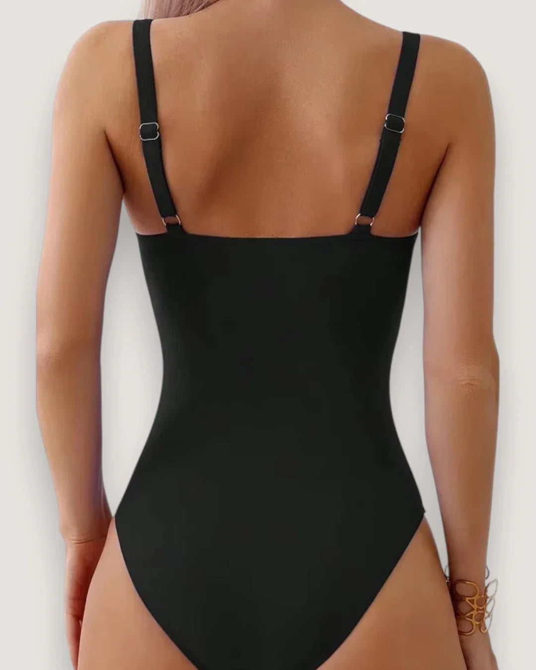 Pleated V-Neck High-Cut Swimsuit
