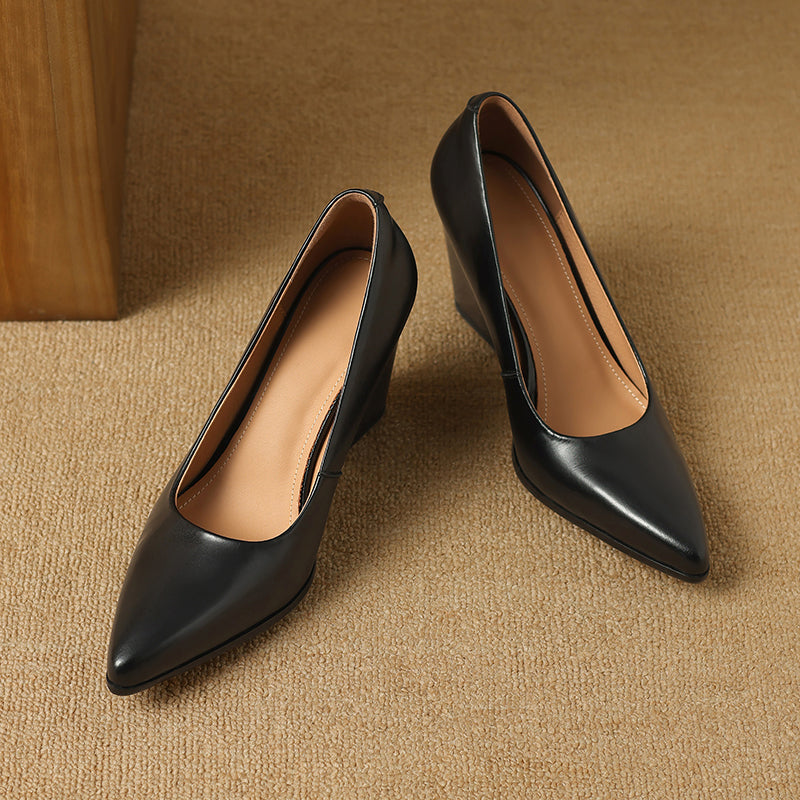 Venetia - Block Heel Pumps Pointed Toe Slip On Work Heels