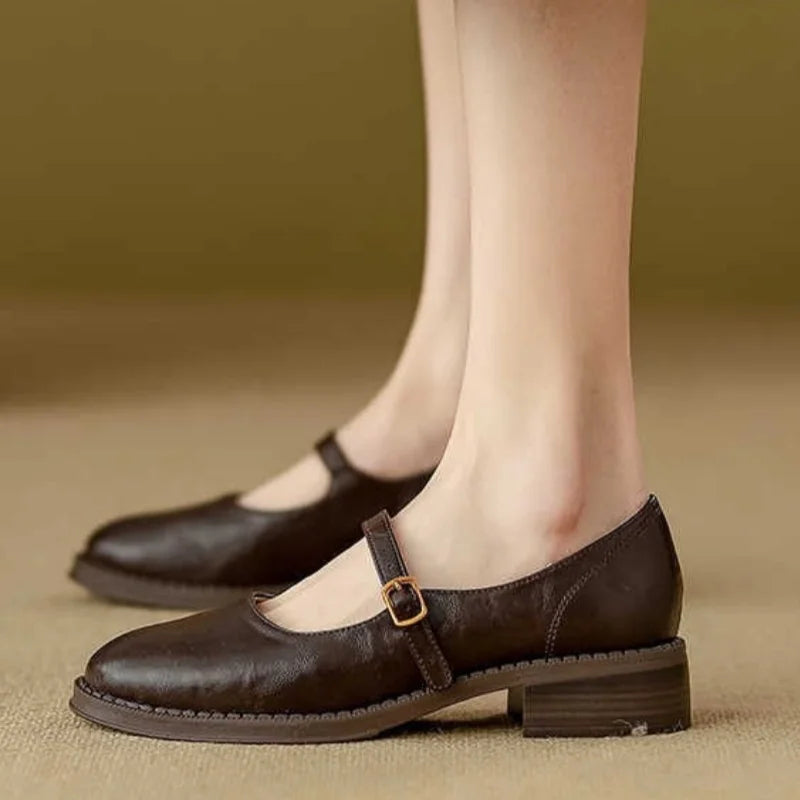 Eleanor - Leather Mary Jane Shoes Low Block Heel Strap
