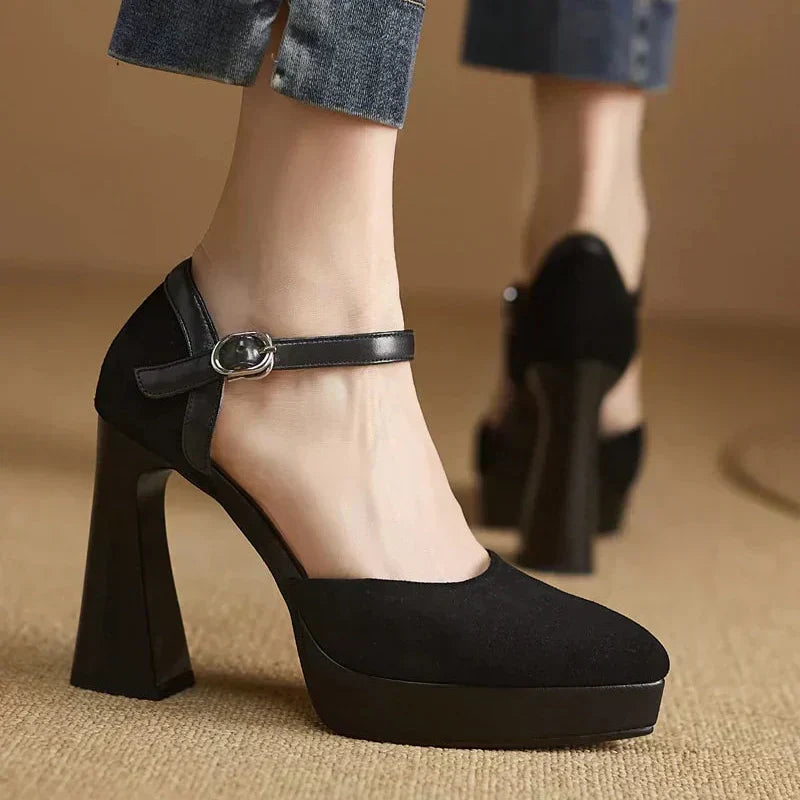 Aurore - Platform Block Heel Pumps Ankle Strap High Heels