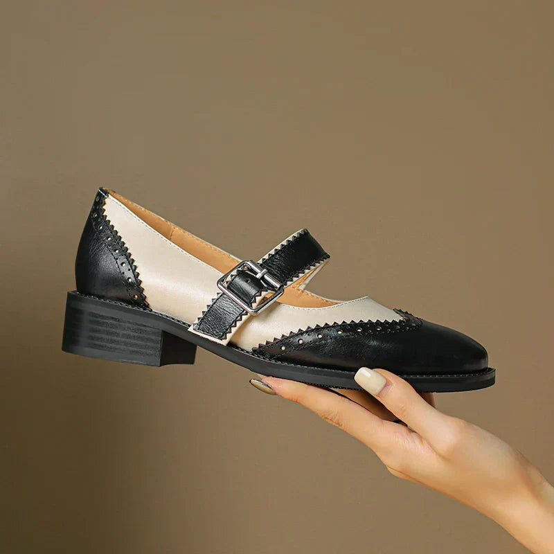 Harlow - Two-Tone Leather Mary Jane Shoes Brogue T-Strap