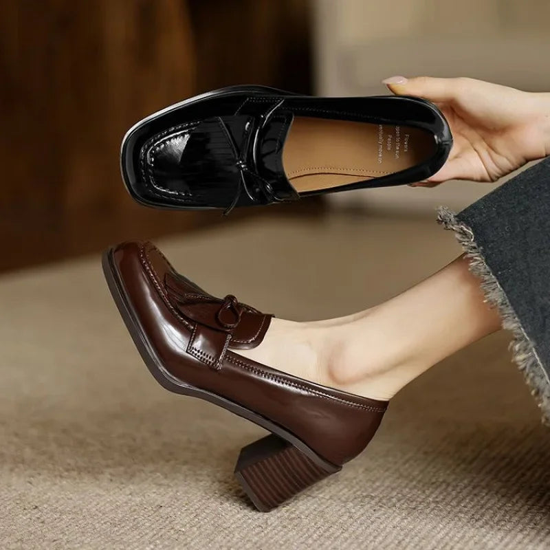 Vivienne - Tassel Loafer Pumps Block Heel Round Toe Heels