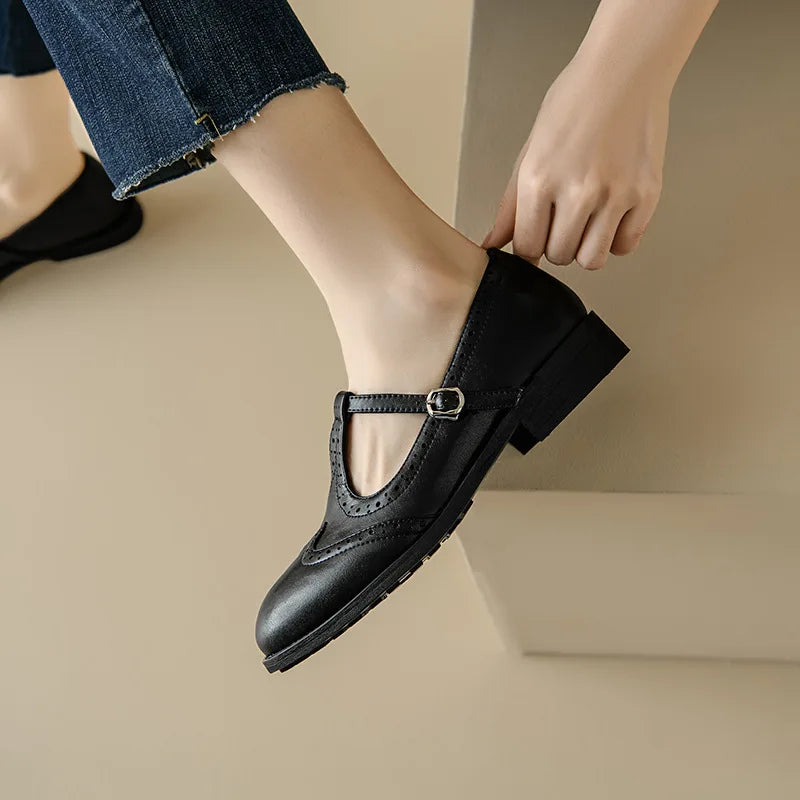 Vivian - T-Strap Mary Jane Shoes Low Block Heel Buckle