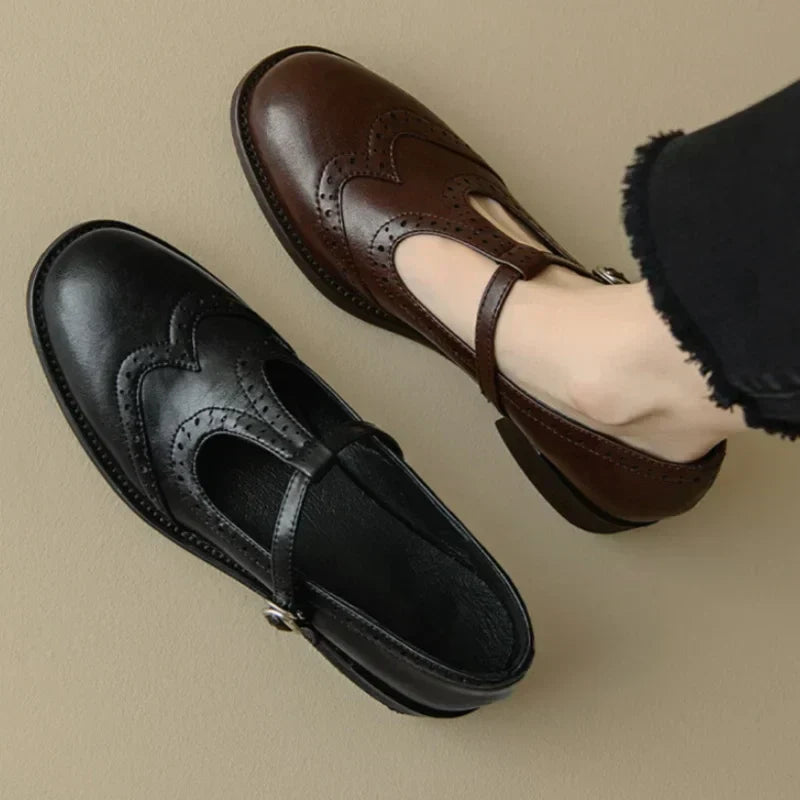 Vivian - T-Strap Mary Jane Shoes Low Block Heel Buckle