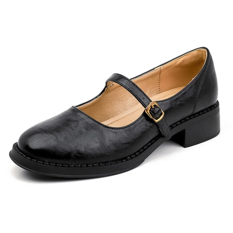 Eleanor - Leather Mary Jane Shoes Low Block Heel Strap