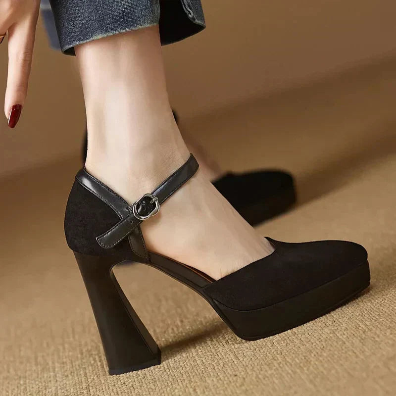 Aurore - Platform Block Heel Pumps Ankle Strap High Heels
