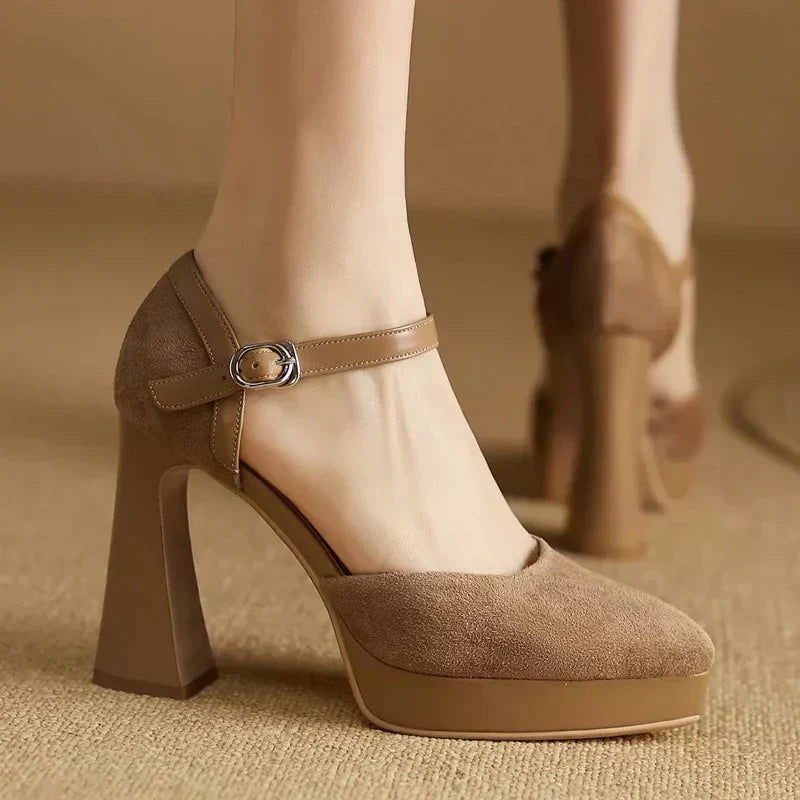 Aurore - Platform Block Heel Pumps Ankle Strap High Heels