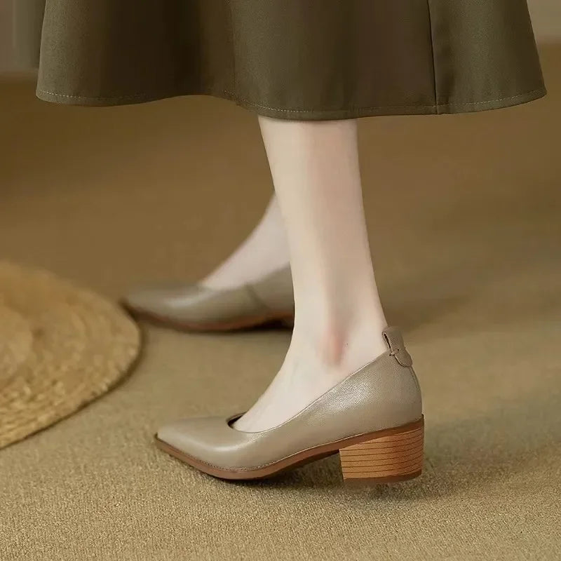 Harriet - Block Heel Pumps Pointed Toe Slip On Work Shoes