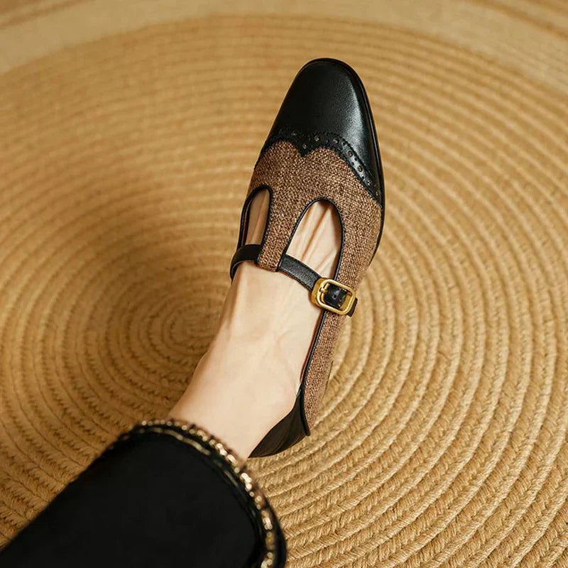 Cosima - Two-Tone T-Strap Mary Jane Shoes Vintage Low Heel