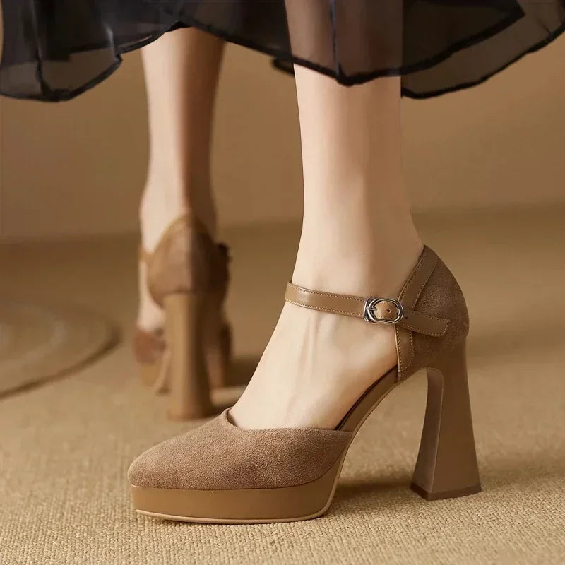 Aurore - Platform Block Heel Pumps Ankle Strap High Heels