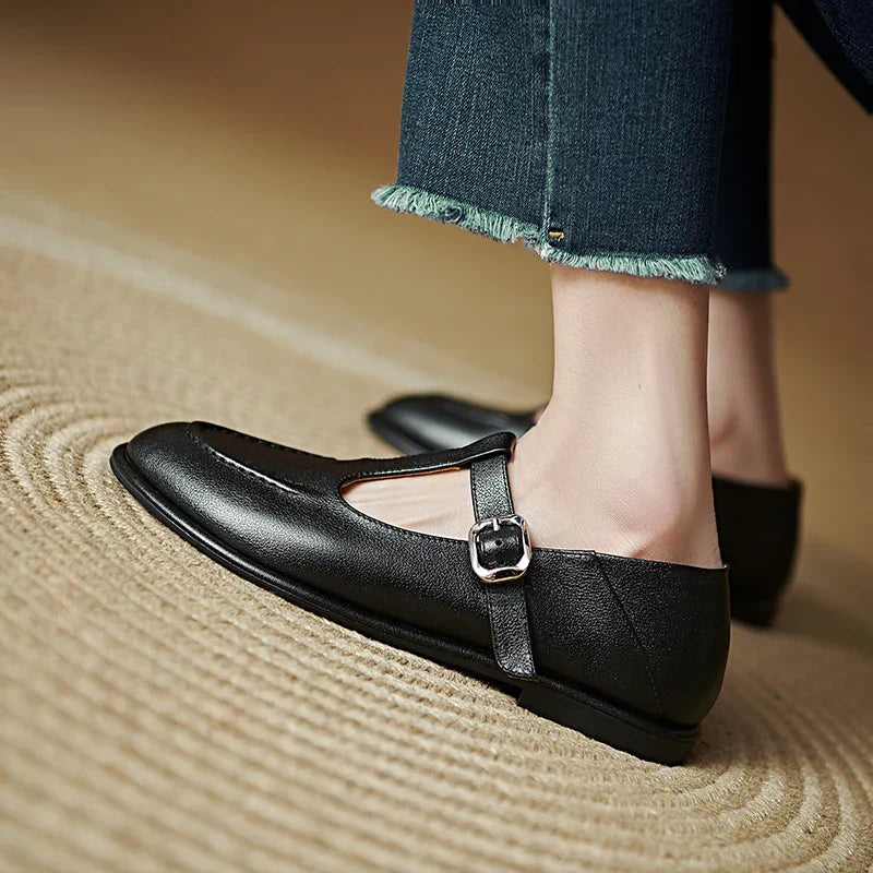 Petra - T-Strap Mary Jane Flats Round Toe Low Heel Pumps