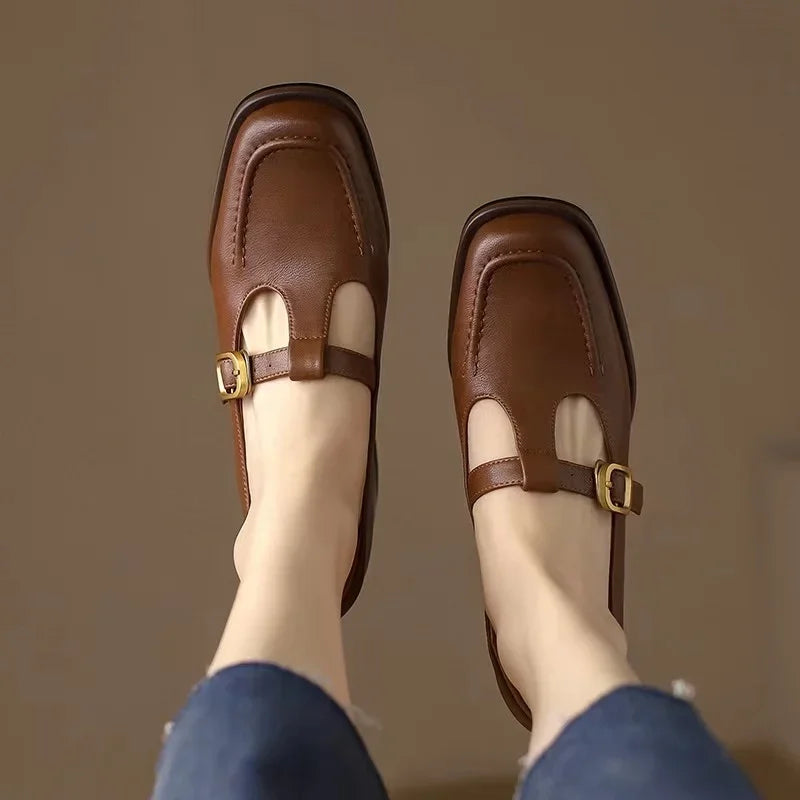 Wren - T-Strap Mary Jane Shoes Square Toe Low Block Heel