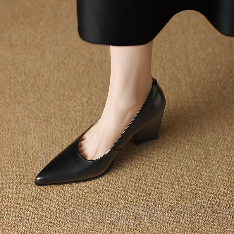 Venetia - Block Heel Pumps Pointed Toe Slip On Work Heels
