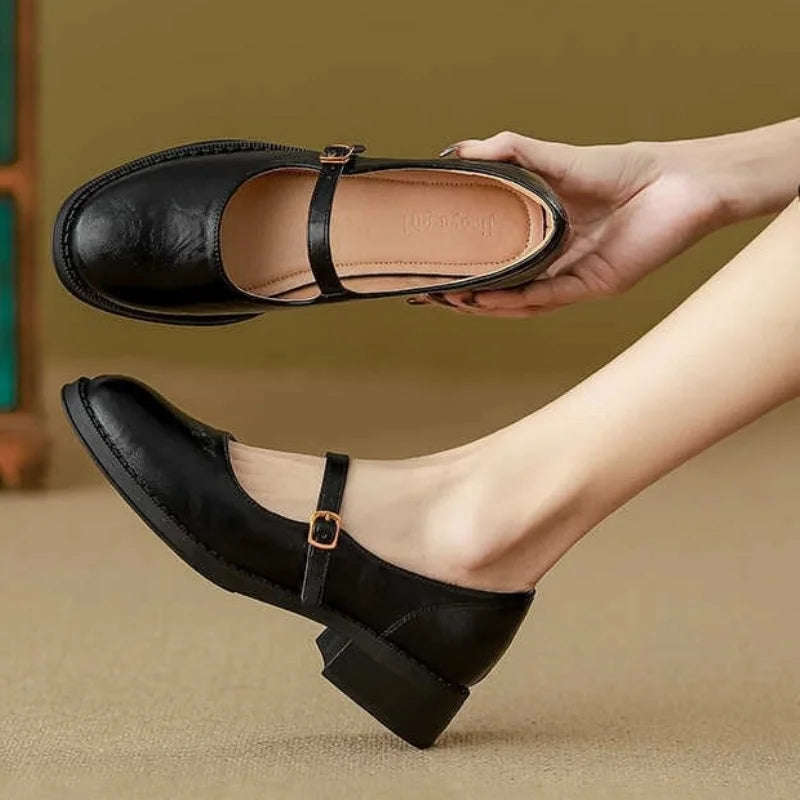 Eleanor - Leather Mary Jane Shoes Low Block Heel Strap