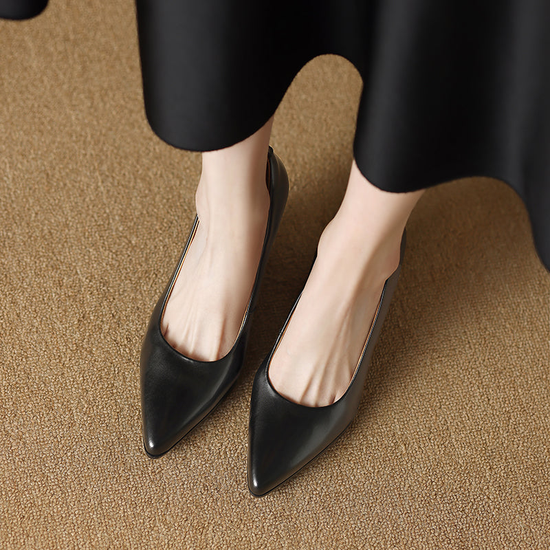 Venetia - Block Heel Pumps Pointed Toe Slip On Work Heels