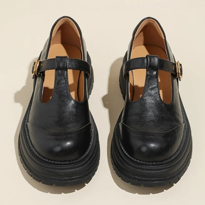 Blythe - T-Bar Mary Jane Shoes Round Toe Brogue Low Heel