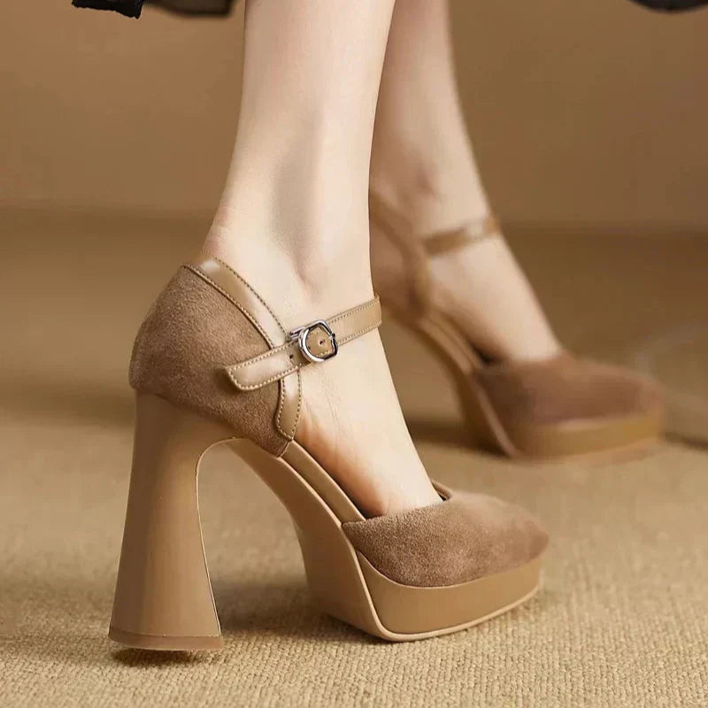 Aurore - Platform Block Heel Pumps Ankle Strap High Heels
