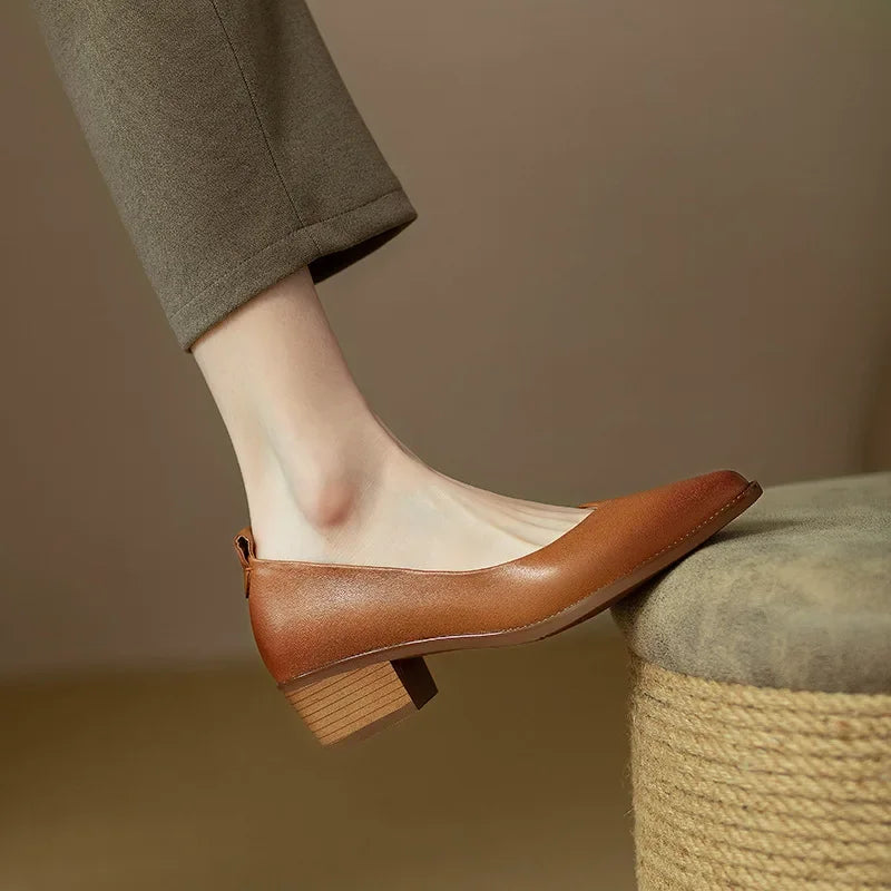 Harriet - Block Heel Pumps Pointed Toe Slip On Work Shoes