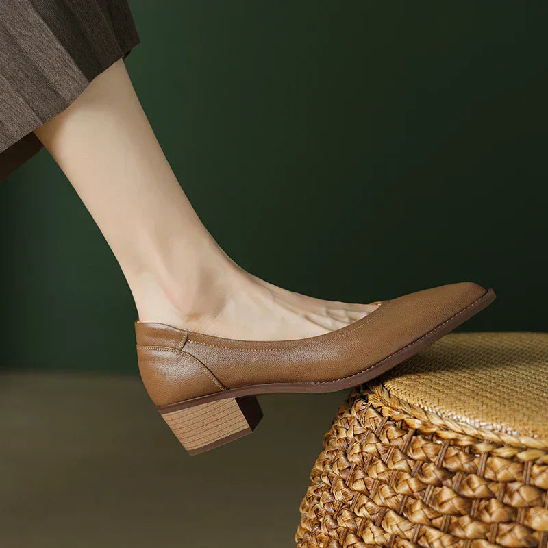 Cora - Pointed Toe Block Heel Pumps Slip On Mid Heel Shoes