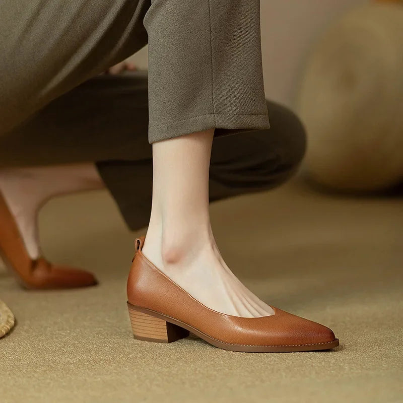Harriet - Block Heel Pumps Pointed Toe Slip On Work Shoes